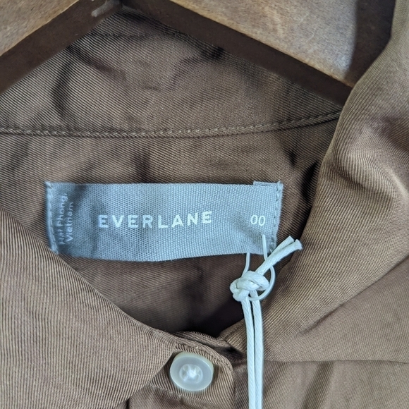 Everlane Shirt 00 2XS Women Brown Coco Button Up Short Sleeve Japanese Go Weave - Picture 5 of 16